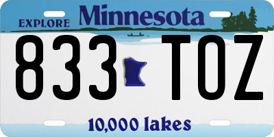 MN license plate 833TOZ