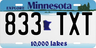 MN license plate 833TXT