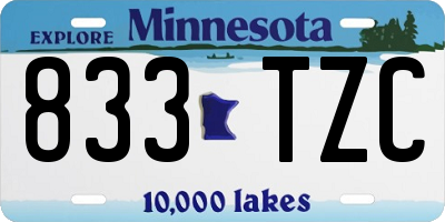 MN license plate 833TZC