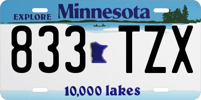 MN license plate 833TZX