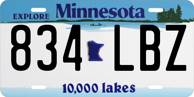 MN license plate 834LBZ