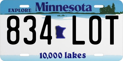 MN license plate 834LOT