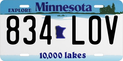 MN license plate 834LOV