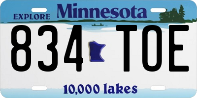 MN license plate 834TOE