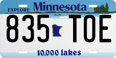 MN license plate 835TOE