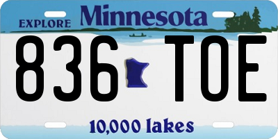 MN license plate 836TOE