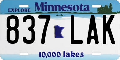 MN license plate 837LAK