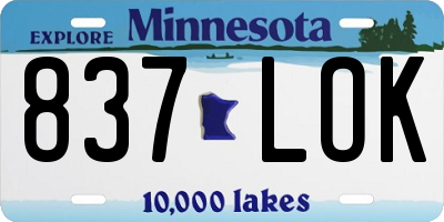 MN license plate 837LOK