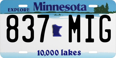 MN license plate 837MIG