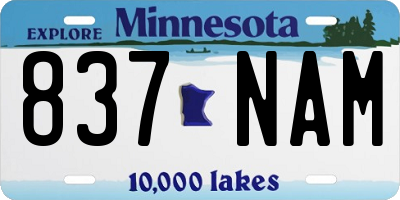MN license plate 837NAM