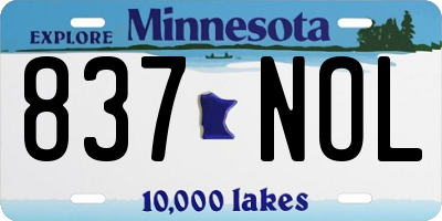 MN license plate 837NOL