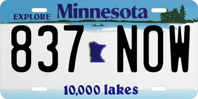 MN license plate 837NOW