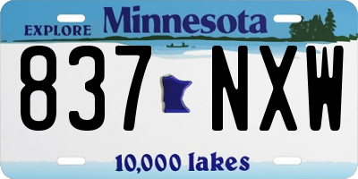 MN license plate 837NXW