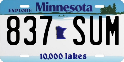 MN license plate 837SUM