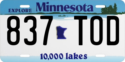 MN license plate 837TOD