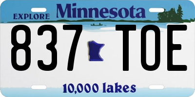 MN license plate 837TOE