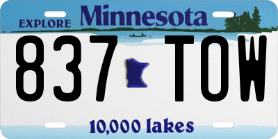 MN license plate 837TOW