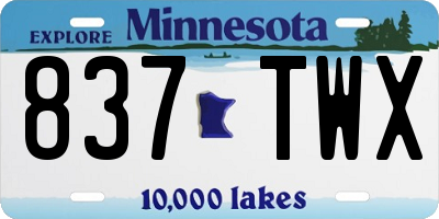 MN license plate 837TWX