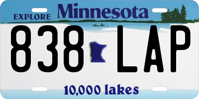 MN license plate 838LAP