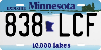 MN license plate 838LCF