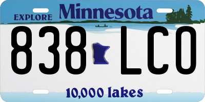 MN license plate 838LCO