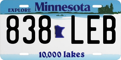 MN license plate 838LEB