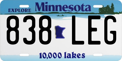 MN license plate 838LEG