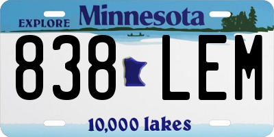 MN license plate 838LEM
