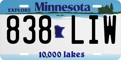 MN license plate 838LIW