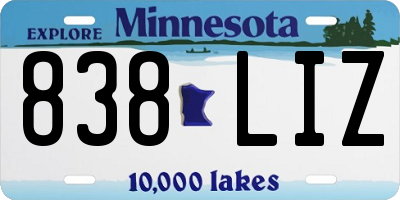 MN license plate 838LIZ