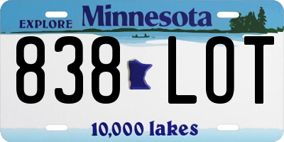 MN license plate 838LOT