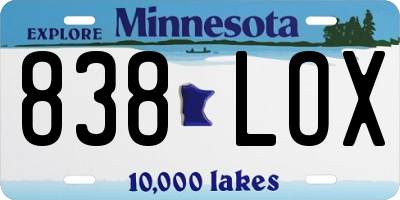 MN license plate 838LOX