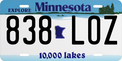 MN license plate 838LOZ