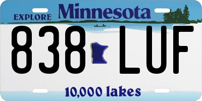 MN license plate 838LUF
