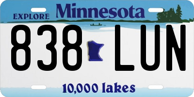 MN license plate 838LUN