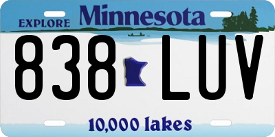 MN license plate 838LUV