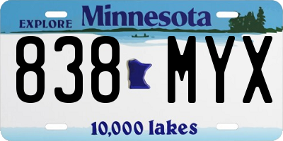 MN license plate 838MYX