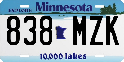 MN license plate 838MZK