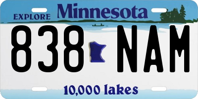 MN license plate 838NAM