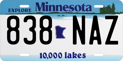 MN license plate 838NAZ