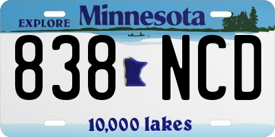 MN license plate 838NCD