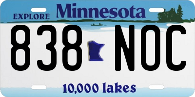 MN license plate 838NOC