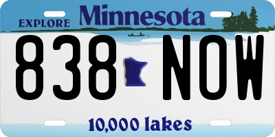 MN license plate 838NOW
