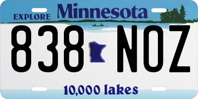 MN license plate 838NOZ