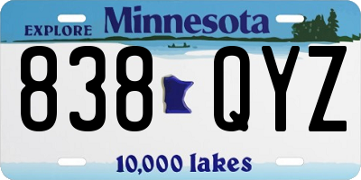 MN license plate 838QYZ