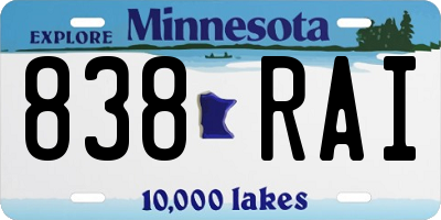 MN license plate 838RAI