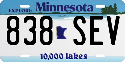 MN license plate 838SEV