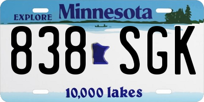 MN license plate 838SGK