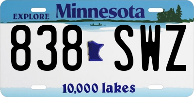 MN license plate 838SWZ