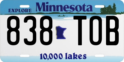 MN license plate 838TOB